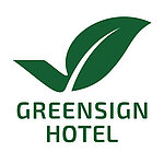 Greensign Hotel Nachhaltigkeitslogo Greensign Hotel Logo mit grünem Blatt-Symbol auf weißem Hintergrund