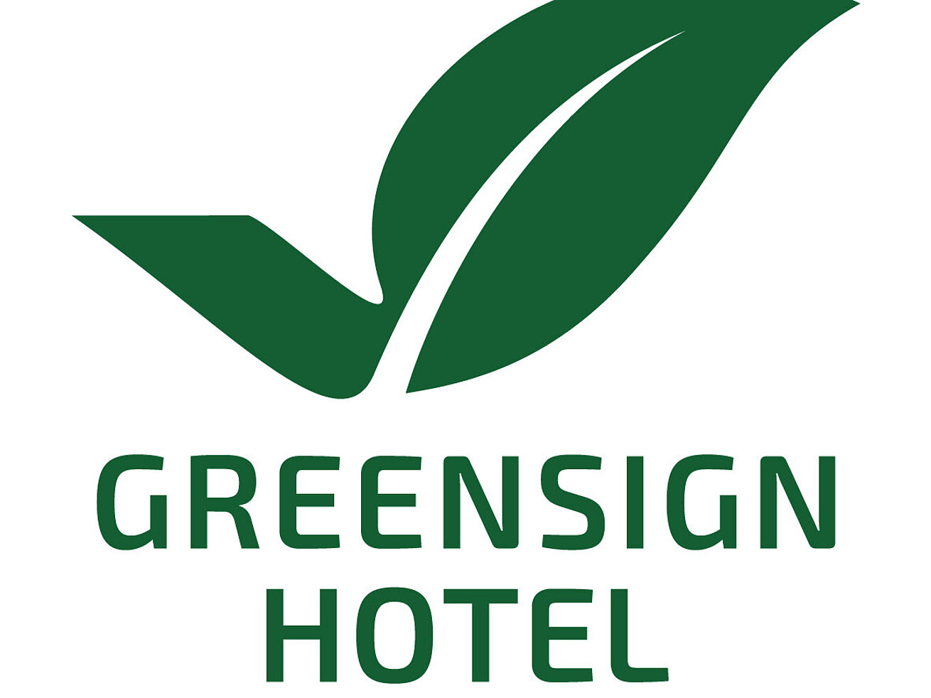 Greensign Hotel Nachhaltigkeitslogo Greensign Hotel Logo mit grünem Blatt-Symbol auf weißem Hintergrund